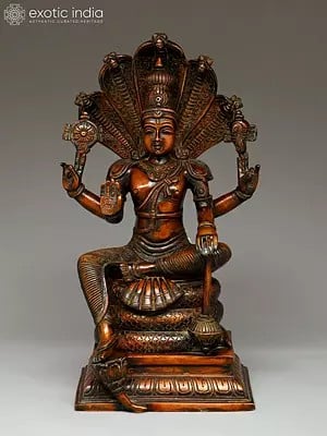 11" Bhagawan Vishnu Seated on Sheshnag | Handmade