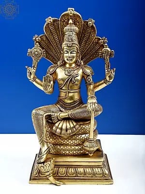 11" Bhagawan Vishnu Seated on Sheshnag | Handmade