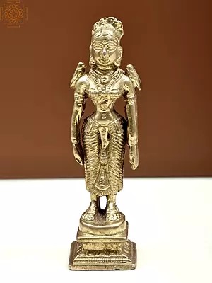 4" Small Brass Standing Indian Traditional Woman Statue | Handmade