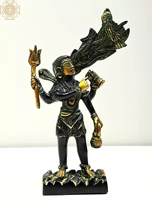6" Small Brass Lord Shiva with Maa Ganga from Jata Statue | Handmade