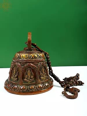 8" Brass Lord Ganesha Temple Hanging Bell with Elephant Design | Handmade