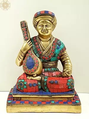8" Brass Sant Tukaram Maharaj Statue with Inlay Work
