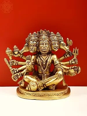 5" Brass Panchamukhi Hanuman in Sitting Mudra | Handmade