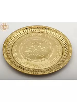 Floral Design Pooja Plate in Brass