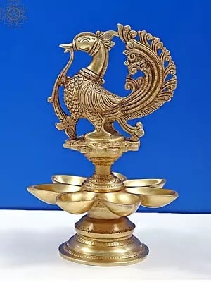 11" Peacock Oil Lamp In Brass | Handmade