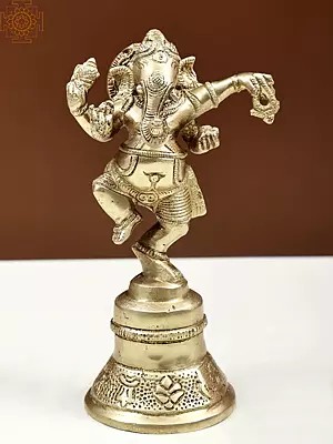6" Brass Dancing Ganesha Handheld Bell | Handmade