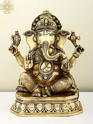14" Brass Lord Ganesha Idol in Ashirwad Mudra | Handmade