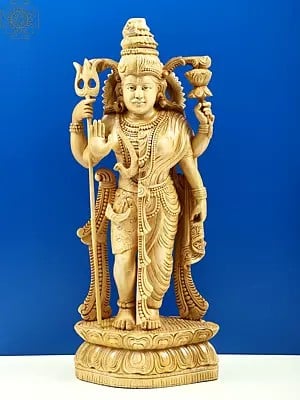 25" Ardhanarishvara Cedar Wood Statue | Handmade