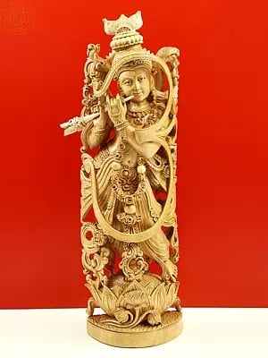 26" Wooden Fluting Krishna | Handmade