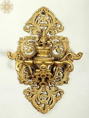 12" Brass Goddess Saraswati Wall Hanging Diya