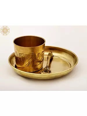IndianShelf Handmade Vintage Brass Multicolor Brass Panchpatra Pooja Accessory Indian Kitchen Utensils