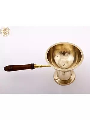 Large Brass Traditional Dhoop Arati with Wooden Handle
