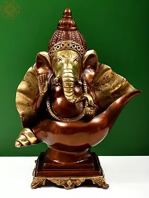 15" Ganesha Seated on Conch Pedestal