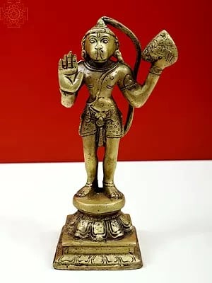 6" Small Lord Hanuman Statue Holding Mount of Sanjeevani Herbs