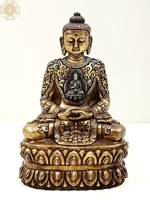 6" Small Brass Tibetan Buddhist Lord Buddha In Dhyana Mudra
