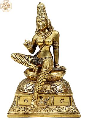 8" Uma Devi Seated on Pedestal In Brass (Goddess Parvati)