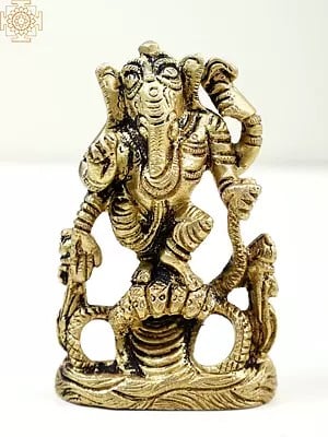 3" Small Lord Ganesha Standing on Sheshnag