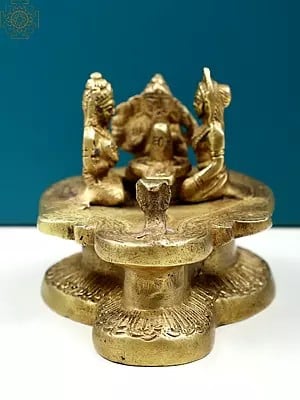 4" Small Brass Lord Shiva Family with Shivalinga
