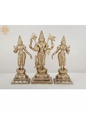15" Karttikeya with Devasena and Valli (Murugan) Bronze Set