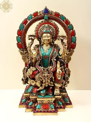 22" Brass Goddess Lakshmi with Kirtimukha Prabhavali