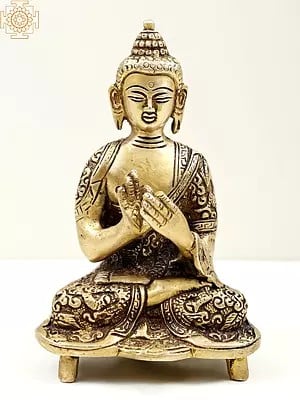 6" Small Brass Buddha In The Dharamachakra Mudra