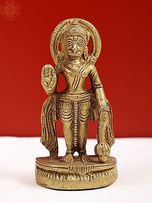 3" Brass Small Blessing Lord Hanuman Idol Standing on Pedestal