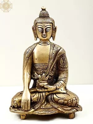 7" Small Bhumisparsha Buddha Adorned in a Designer Robe