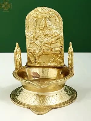 6" Brass Shiva Parvati Oil Lamp