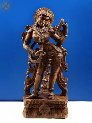 Darpana:  Large Wooden Dancing Lady with Mirror