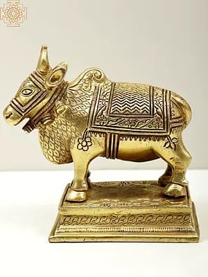 5" Small Brass Standing Engraved Nandi