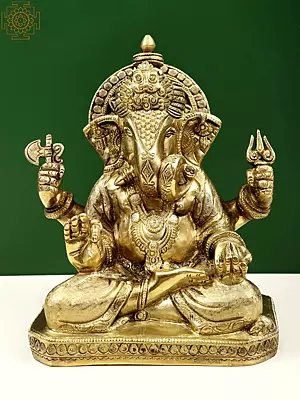 9" Brass Lord Ganesha in Abhaya Mudra