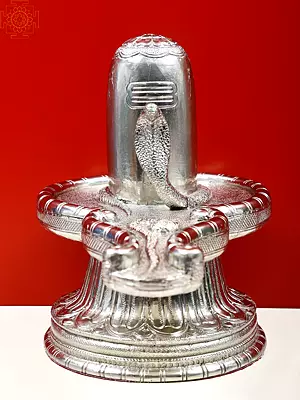 16" Wooden Shiva Linga with Aluminium Cladding | Wood Cladding with German Silver