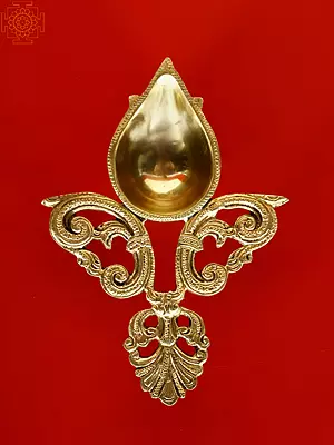 6" Brass Aarti Diya | Hand-Held Lamp Inspired by Hoysala-Style
