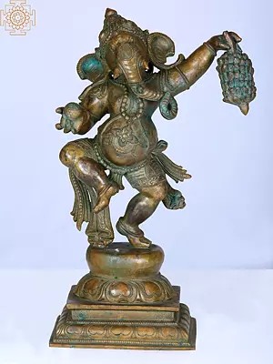 14" Lord Ganesha Holding Bananas | Handmade | Madhuchista Vidhana (Lost-Wax) | Panchaloha Bronze from Swamimalai