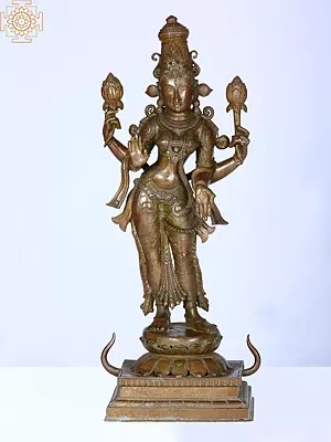 21" Standing Devi Lakshmi on Double Lotus Base | Madhuchista Vidhana (Lost-Wax) | Panchaloha Bronze from Swamimalai