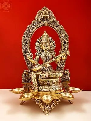 18" Brass Superfine Goddess Saraswati with Diya