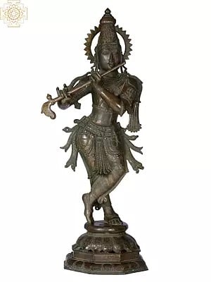 30" Fluting Krishna Bronze Statue | Madhuchista Vidhana (Lost-Wax) | Panchaloha Bronze from Swamimalai