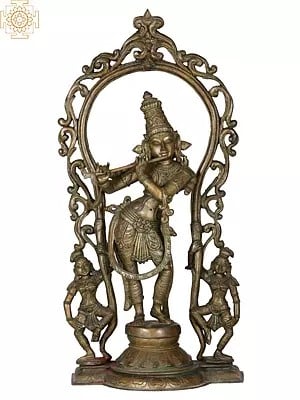 18" Fluting Krishna Idol with Arch | Madhuchista Vidhana (Lost-Wax) | Panchaloha Bronze from Swamimalai