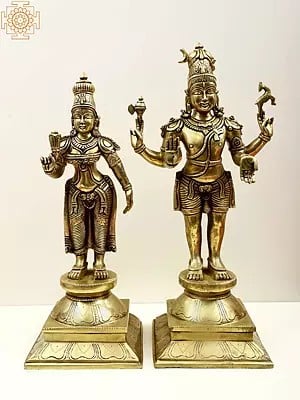 18" Brass Lord Shiva as Pashupatinath with Goddess Parvati