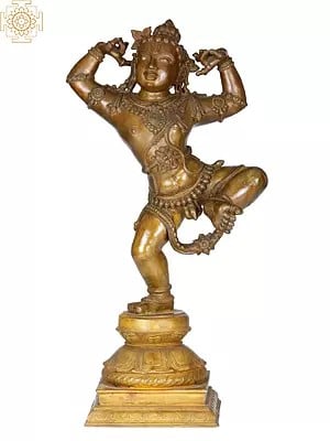 21" Dancing Bal Krishna | Madhuchista Vidhana (Lost-Wax) | Panchaloha Bronze from Swamimalai