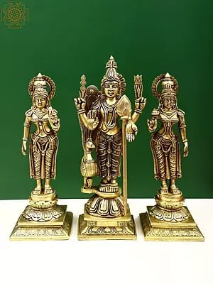 14" Brass Karttikeya With Devasena And Valli