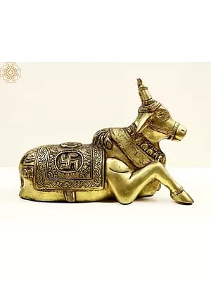 10" Brass Engraved Nandi Idol
