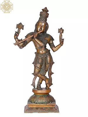 24" Fluting Krishna | Madhuchista Vidhana (Lost-Wax) | Panchaloha Bronze from Swamimalai
