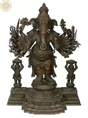 43" Large Superfine Sixteen Hands Ganesha Panchaloha Bronze Statue