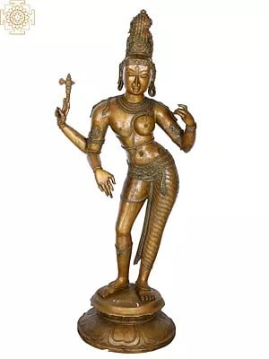 37" Large Ardhanarishvara | Madhuchista Vidhana (Lost-Wax) | Panchaloha Bronze from Swamimalai