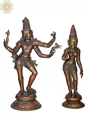 31" Large Lord Shiva as Pashupatinath with Goddess Parvati | Handmade | Madhuchista Vidhana (Lost-Wax) | Panchaloha Bronze from Swamimalai