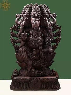 72" Huge Wooden Pancha-Mukhi Lord Ganesha