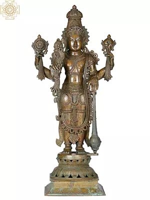 25" Standing Vishnu Sculpture | Madhuchista Vidhana (Lost-Wax) | Panchaloha Bronze from Swamimalai