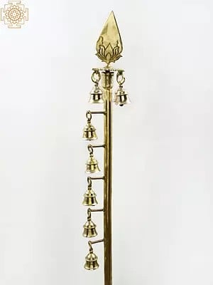66" Brass Large Lord Karttikeya (Murugan) Vel with Bell