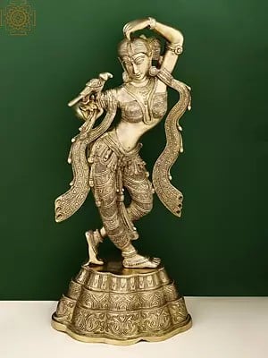 24" Brass Dancing Lady with Parrot